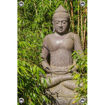 Tuinposter Stenen Buddhabeeld Bamboe (5085.3028)