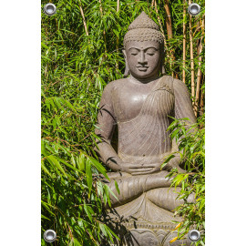 Tuinposter Stenen Buddhabeeld Bamboe (5085.3028)