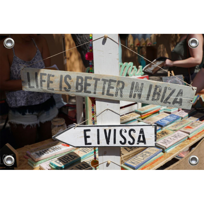 Tuinposter Tekstborden life is better in Ibiza (5090.3014)