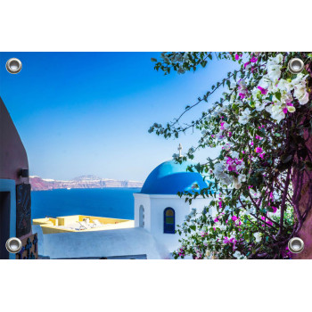 Tuinposter Santorini Doorkijkje naar Zee (5090.3031)