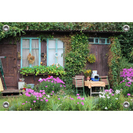 Tuinverruimer-Schuttingposter  - Landelijke tuin met houten schuur (5054.1117)