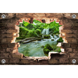 Tuinverruimer-Schuttingposter  - Doorkijk naar waterval in bos (5054.1283)