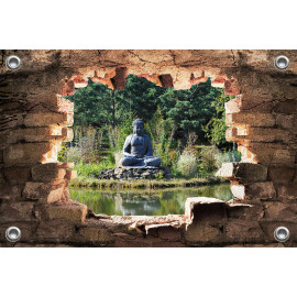 Tuinverruimer-Schuttingposter  - Doorkijk naar Buddha in Tuin (5054.1284)