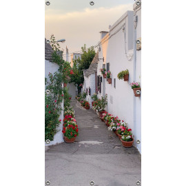 Schuttingposter-Tuinposter 90x180cm - Spaans straatje met Geraniums  (5054.1047)