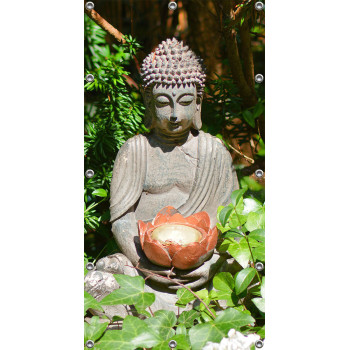 Schuttingposter-Tuinposter 90x180cm - Stenen Buddha met Lotus  (5085.3015)