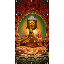 Schuttingposter-Tuinposter 90x180cm - Rood-Gouden Buddha  (5085.3016)